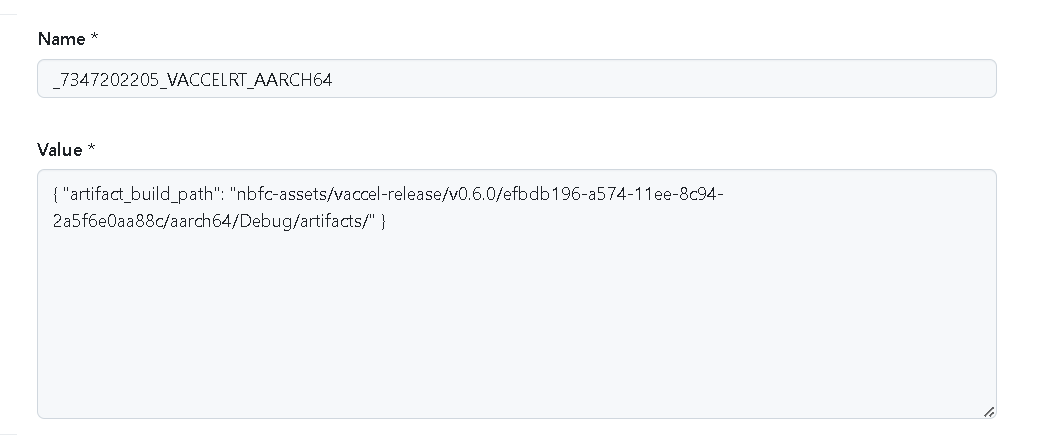 Figure 4: Example of a repository variable: uploaded build artifact remote path